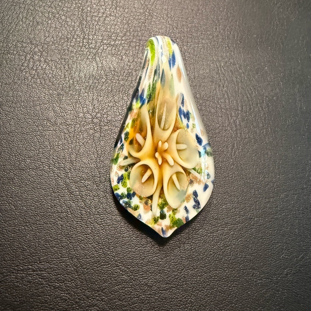 Handmade Glass Flower Teardrop Pendant